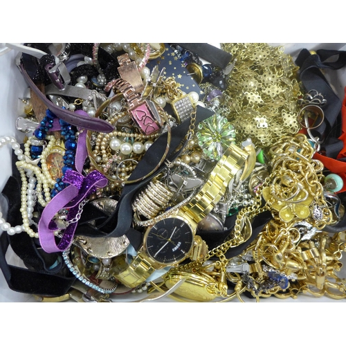 2151 - A box of costume jewellery and watches