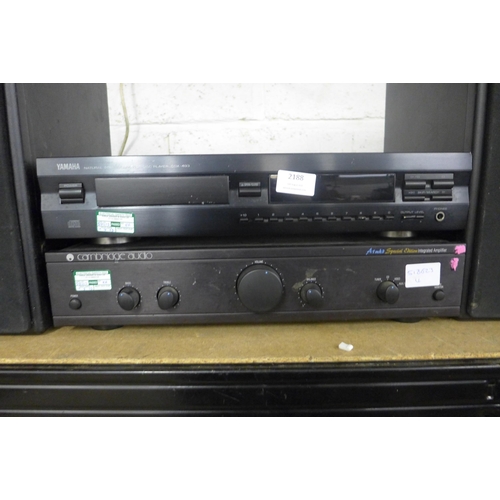 2188 - A Cambridge Audio integrated amp, a Yamaha CD player (CDX-493) and two Tibo speakers