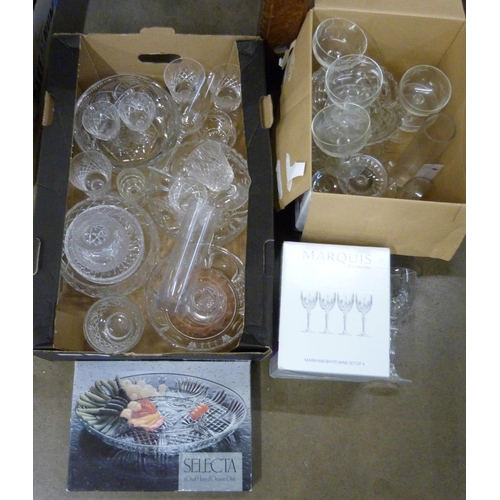 1141 - Two boxes of assorted glass including cut glass, Marquis Waterford crystal, Edinburgh crystal, etc. ... 