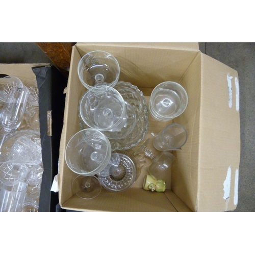 1141 - Two boxes of assorted glass including cut glass, Marquis Waterford crystal, Edinburgh crystal, etc. ... 