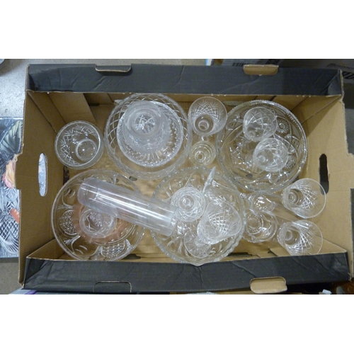 1141 - Two boxes of assorted glass including cut glass, Marquis Waterford crystal, Edinburgh crystal, etc. ... 