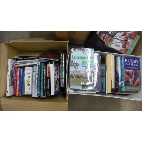 1142 - Five boxes of books, mainly cricket and rugby related **PLEASE NOTE THIS LOT IS NOT ELIGIBLE FOR POS... 