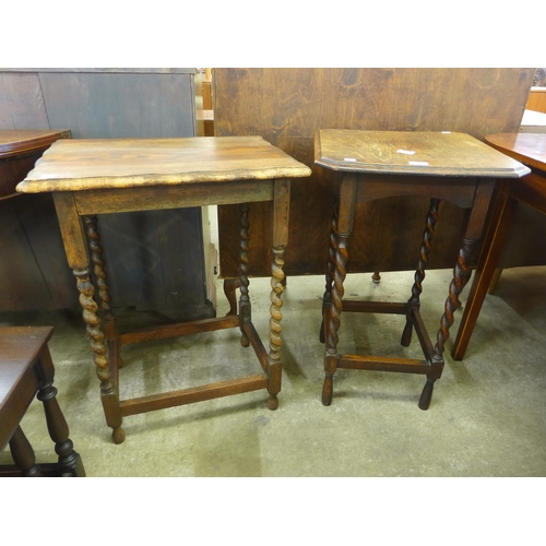 128 - Two oak barleytwist occasional tables