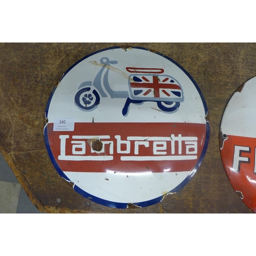 340 - A circular enamelled Lambretta sign