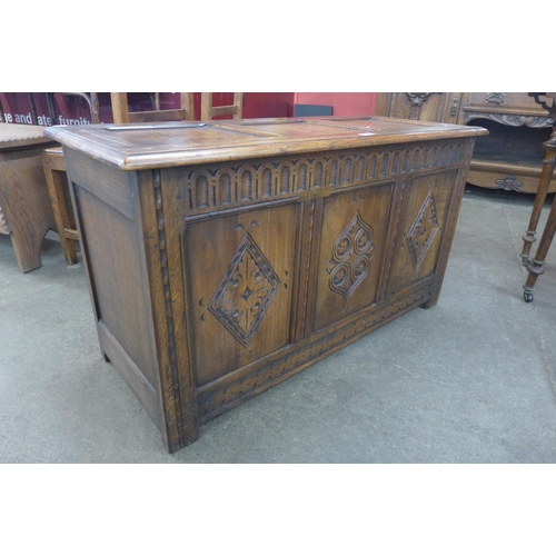 47A - A 17th Century style carved Ipswich oak blanket box