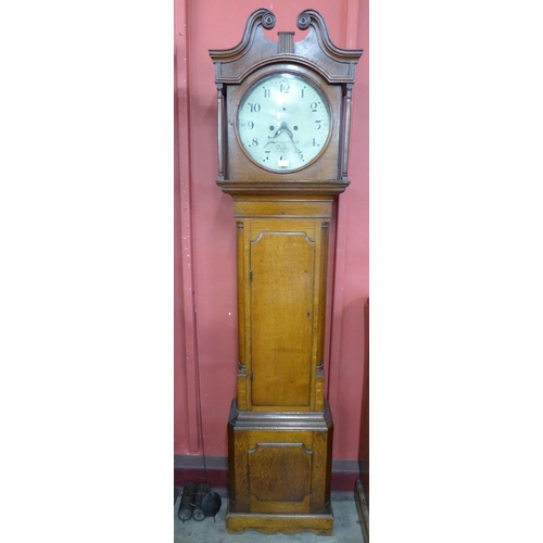 8 - A 19th Century oak 8-day longcase clock, the painted circular dial signed Brookhouse & Tunnicliff, D... 