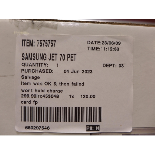 3085 - Samsung Jet 70 Pet Cleaner, with Battery & Charger. Original RRP £299.99 + vat (296-267)  * This lot... 