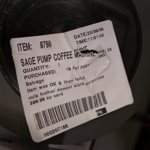 3201 - Sage Pump Coffee Machine, Original RRP £449.99 + vat     (296-243)   * This lot is subject to vat