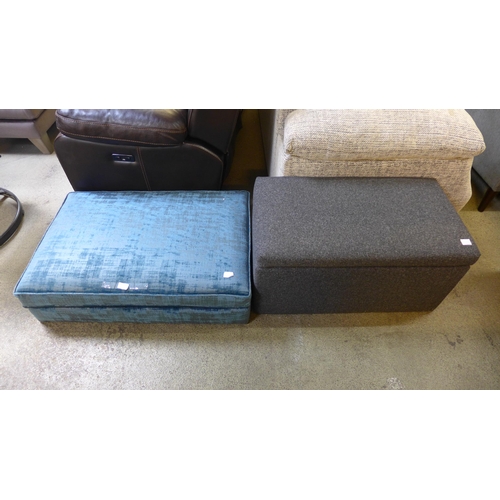 1534 - A Dolce blue velvet rectangular cushioned top footstool and a grey footstool