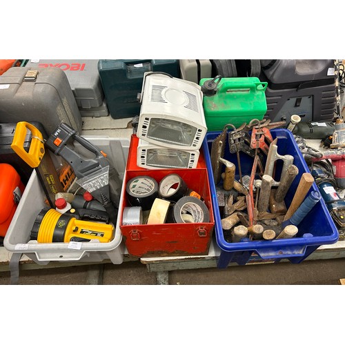 2065 - A large quantity of tools, petrol cans, tool boxes, masking tape torch, saws etc.