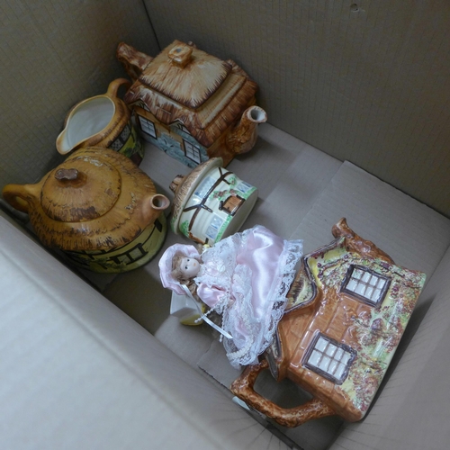 1102 - A cottageware tea service and a box of china animals and trinkets **PLEASE NOTE THIS LOT IS NOT ELIG... 