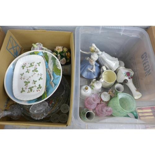 1111 - Four boxes of mixed glass and china including Royal Albert Old Country Roses, collectors spoons, thi... 