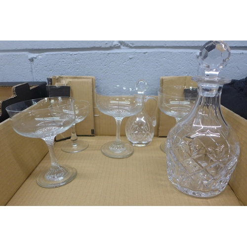 1113 - Two boxes of glassware including Royal Doulton, decanters, etc. **PLEASE NOTE THIS LOT IS NOT ELIGIB... 