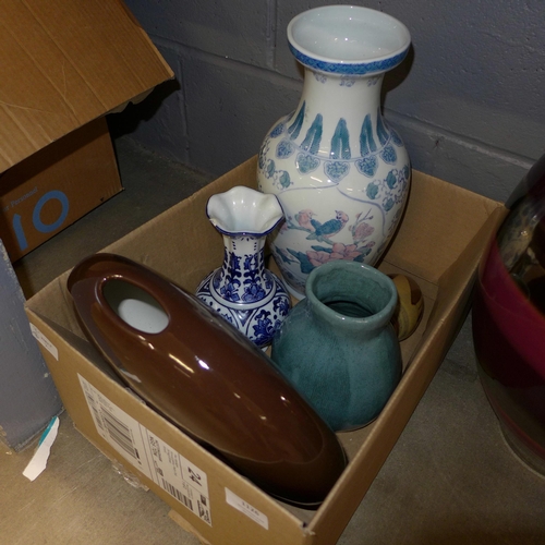 1126 - Three boxes of assorted vases, water jug, electric lamp, etc. **PLEASE NOTE THIS LOT IS NOT ELIGIBLE... 