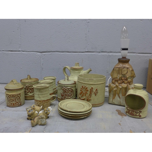 1127 - A collection of stoneware coffee ware, some items a/f and a lamp base **PLEASE NOTE THIS LOT IS NOT ... 