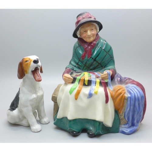 622 - Two Royal Doulton figures, Silks and Ribbons and one of a dog, HN1099