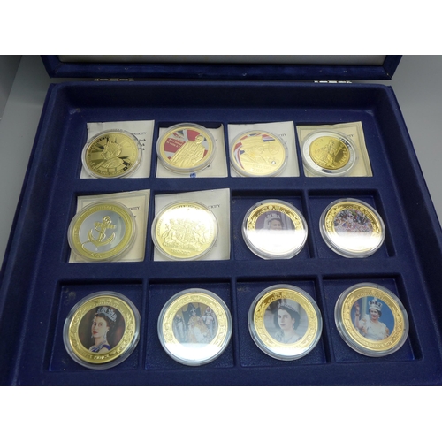 627 - Thirty-six Royalty commemorative medallions, cased