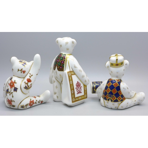 633 - Three Royal Crown Derby Teddy bear paperweights