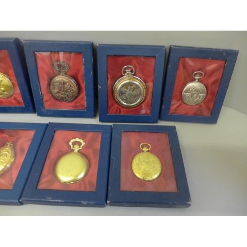 641 - Nine pendant watches, in boxes