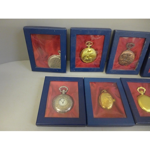 641 - Nine pendant watches, in boxes