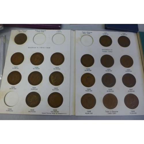 671 - Coins; a box of GB year packs, commemorative coins, etc.