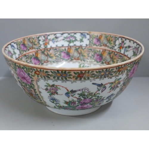 681 - A 19th Century Chinese Export famille rose punch bowl, six character mark to base, 30cm