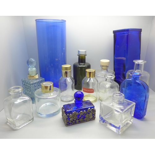 684A - A collection of glass bottles, etc., including blue glass