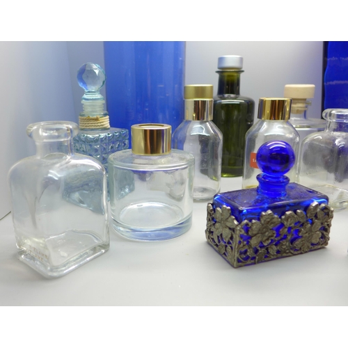 684A - A collection of glass bottles, etc., including blue glass