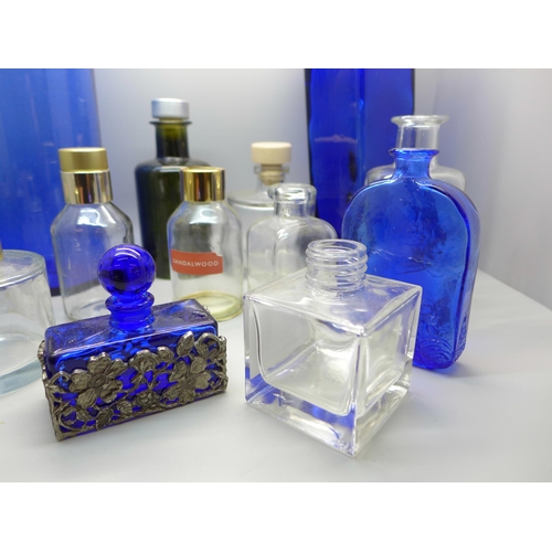 684A - A collection of glass bottles, etc., including blue glass