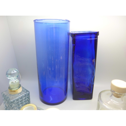 684A - A collection of glass bottles, etc., including blue glass