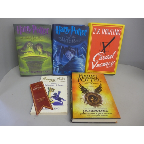 727 - Two American first edition Harry Potter books and three J.K. Rowling books