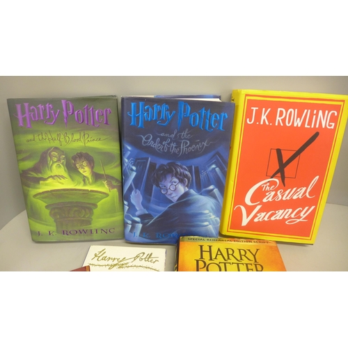 727 - Two American first edition Harry Potter books and three J.K. Rowling books