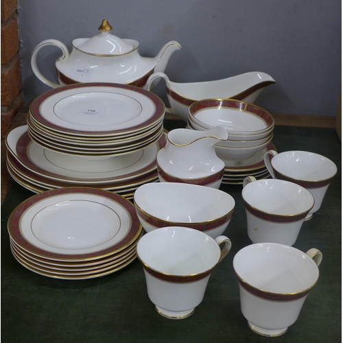 758 - Royal Doulton Martinique tea and dinner ware, including teapot, four cups, (seconds, cream jug lacki... 