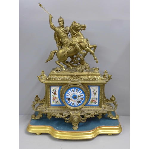 766 - A French 2nd Empire style mantel clock with a gilt spelter ornamented case, circa 1860, the case wit... 