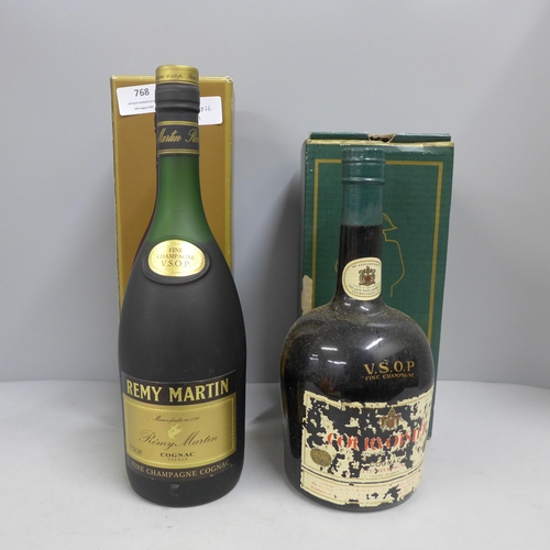 768 - A bottle of Remy Martin cognac, boxed and one other bottle of cognac, boxed