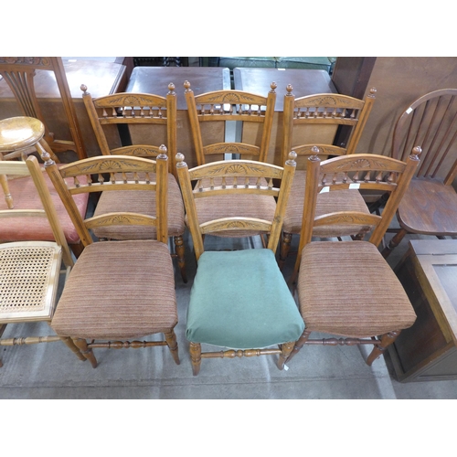 176 - A set of six Edward VII walnut chairs, other chairs and stools