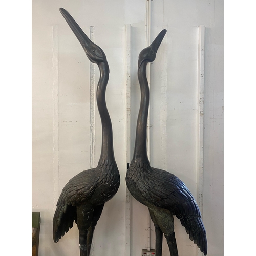 218 - A pair of extremely large oriental bronze figures of cranes, approx. 255cms h