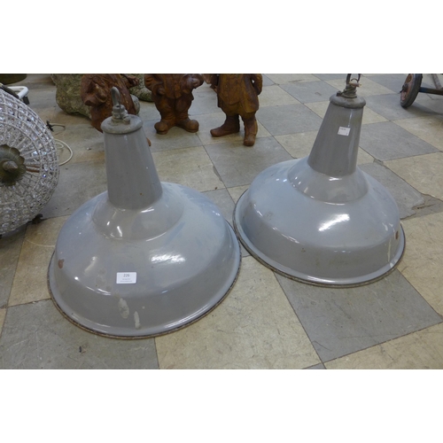 226 - A pair of grey enamelled industrial light shades