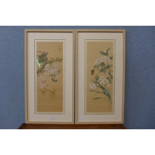 264 - A pair of similar Japanese School still lifes, watercolour on silk, framed