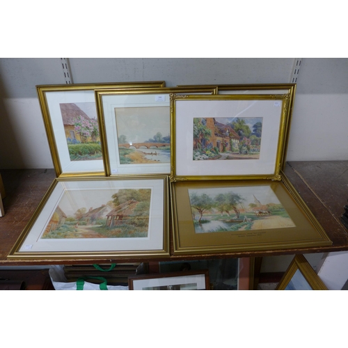 266 - Sid Gardner, six landscapes, five of Nottinghamshire and one of Berkshire, watercolour, all framed