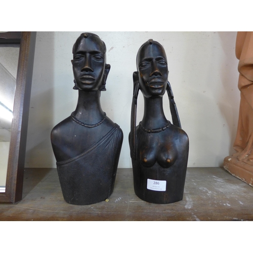 286 - Two African carved hardwood busts