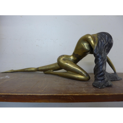 313 - An Art Deco style brass figure of a female nude