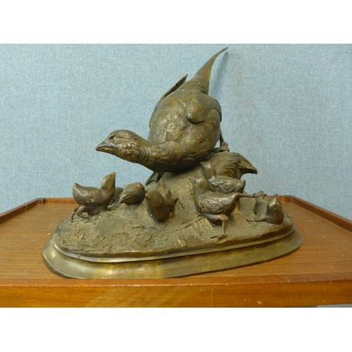 316 - A French style bronze figure group of pheasants, indistinctly signed