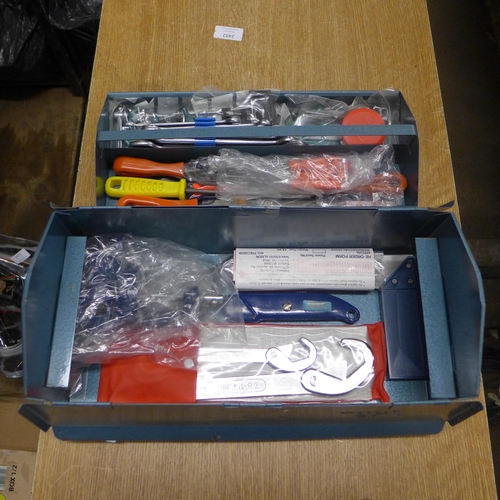 2028 - An Ial tool box with quantity of unused tools including screwdrivers, spanners and more