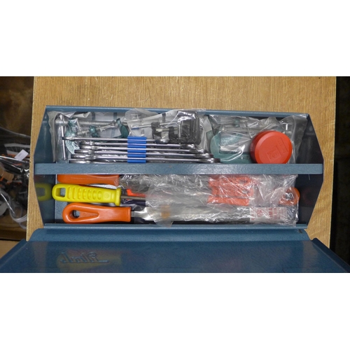 2028 - An Ial tool box with quantity of unused tools including screwdrivers, spanners and more