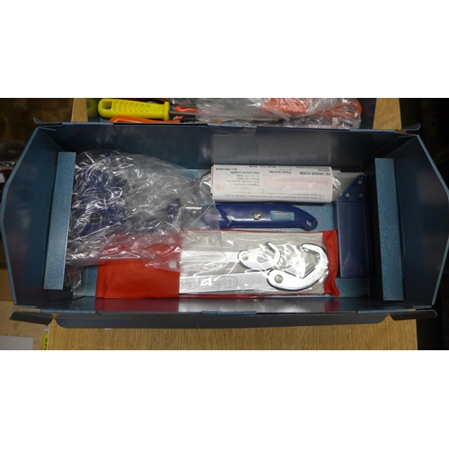 2028 - An Ial tool box with quantity of unused tools including screwdrivers, spanners and more