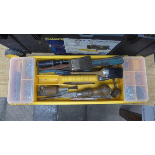 2045 - A tool box with approx. 150 tools including- paint brushes, screwdrivers, saw blades etc