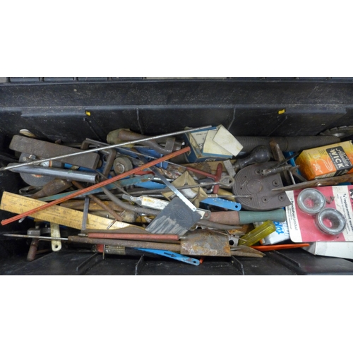 2045 - A tool box with approx. 150 tools including- paint brushes, screwdrivers, saw blades etc