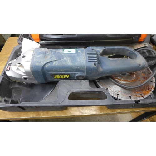 2067 - A Power Craft 240v angle grinder in case and rock cooler radio