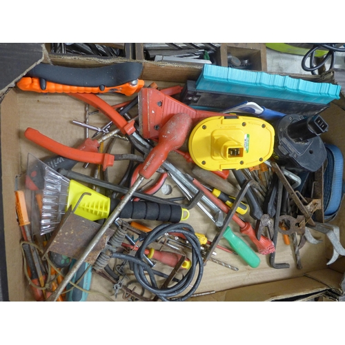 2069 - 2 boxes of assorted hand tools including spanners, screw drivers socket sets and more